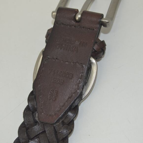 CRL Brown Leather Braided Weaved Men's Belt Silver Size 38 - Picture 7 of 12
